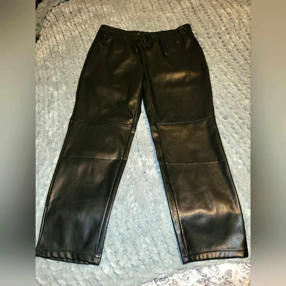 LAUNDRY by Shelli Segal Faux Leather Drawstring Pants sz Large